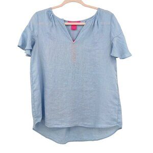Catherine Malandrino Blue Linen Short Sleeve Blouse Size Small NWT